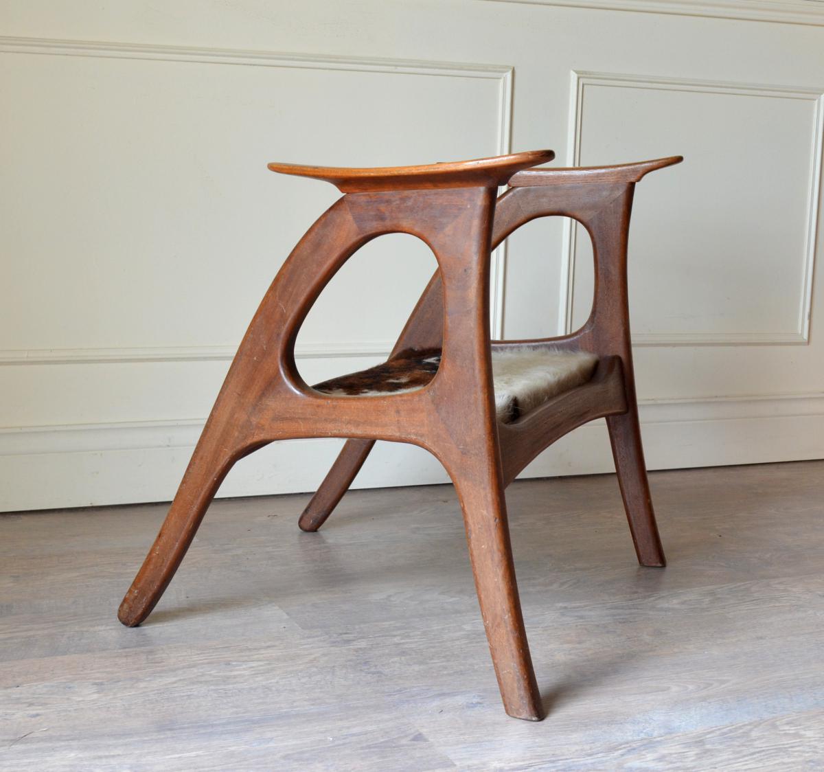 Banc Scandinave Danois Teck et peau de vache -photo-3