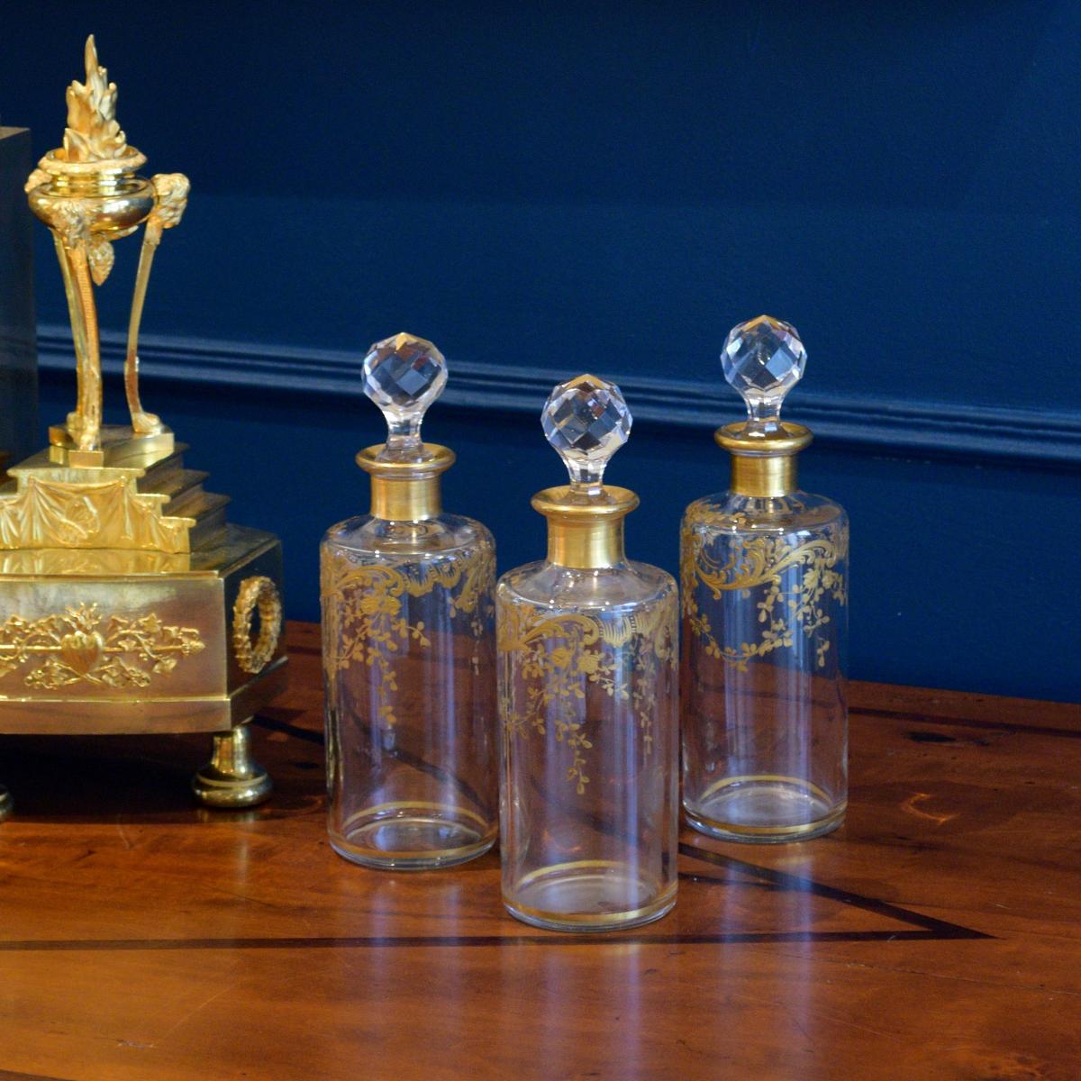 Three Baccarat Crystal Toilet Flasks