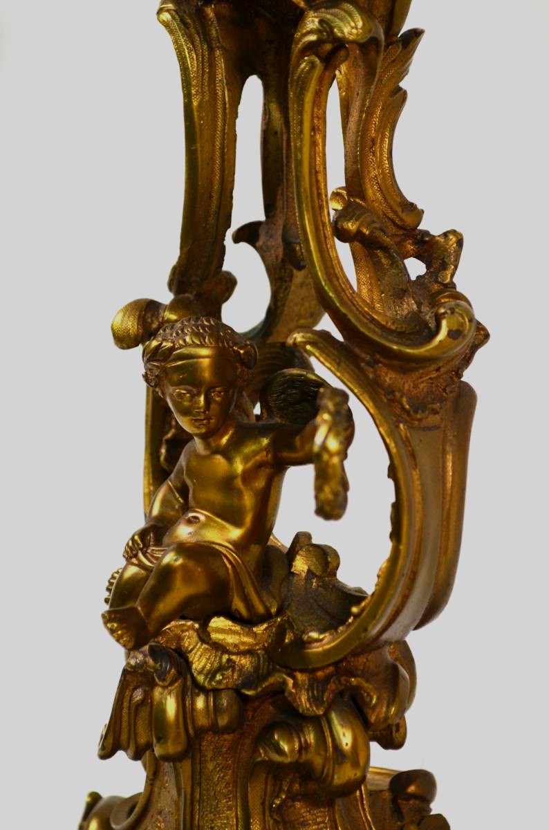 Large Pair Of Candlesticks Gilt Bronze Louis XV Style Candelabra Nineteenth-photo-6