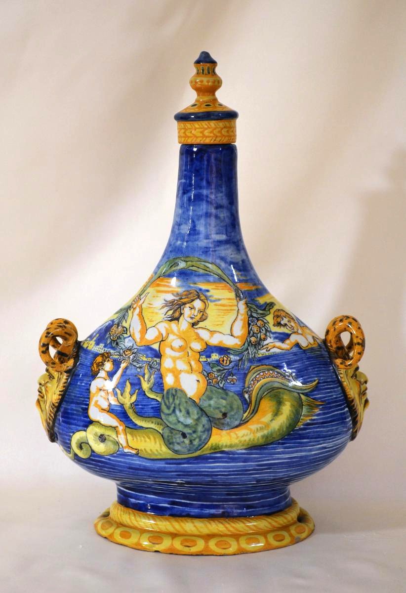 Pilgrim's Bottle Or Fiasca Da Pellegrino Majolica Italienn-photo-3