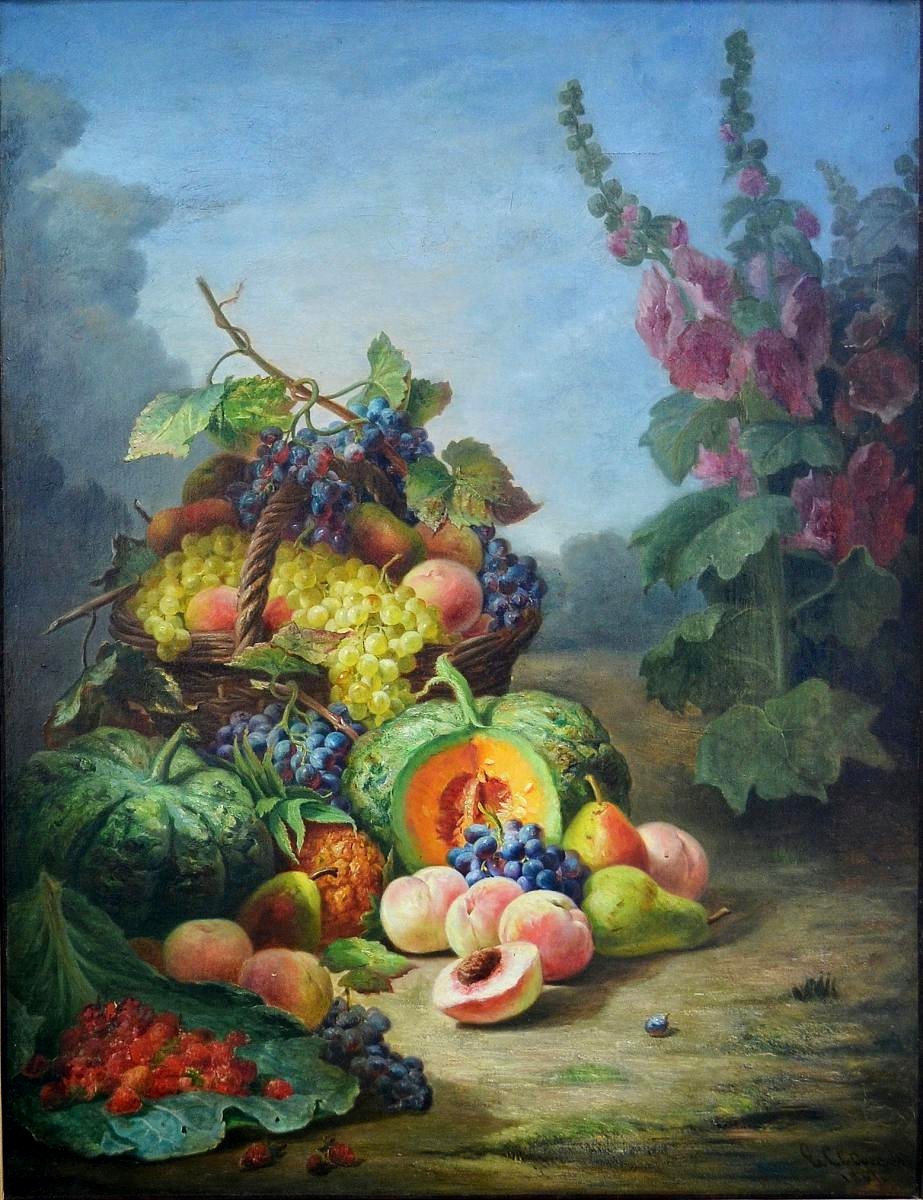 Grande nature morte par Eugène Claude XIXè-photo-3