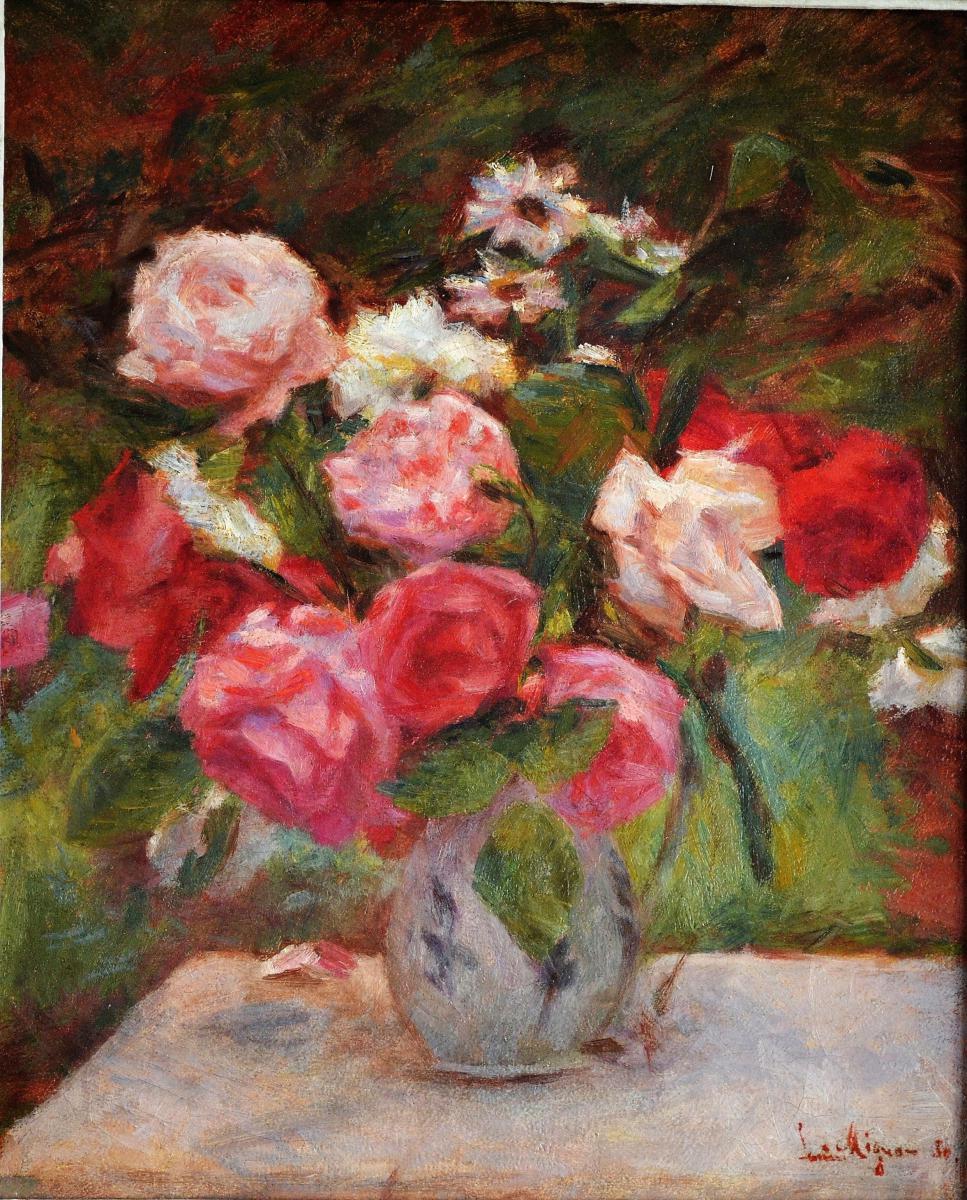 Lucien Mignon Rose Bouquet Impressionist 1930-photo-2