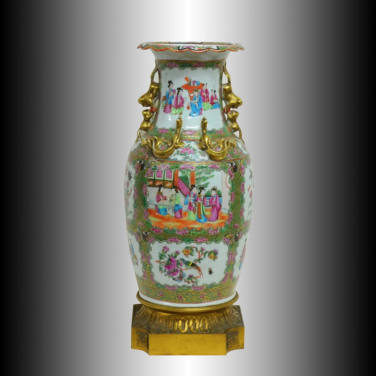 Large Porcelain China Vase Canton And Bronze XIXth 52cm