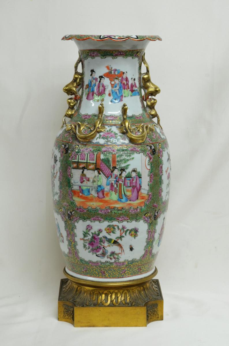Large Porcelain China Vase Canton And Bronze XIXth 52cm-photo-2