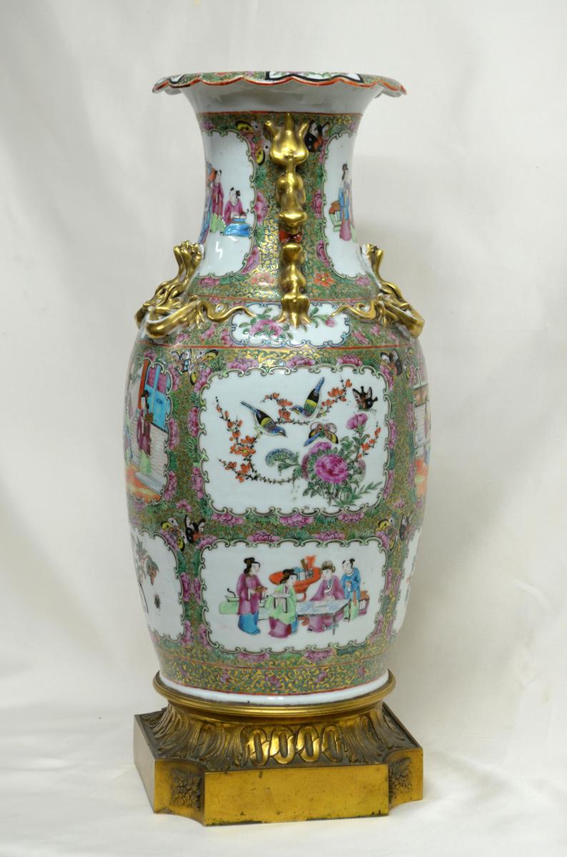 Large Porcelain China Vase Canton And Bronze XIXth 52cm-photo-3