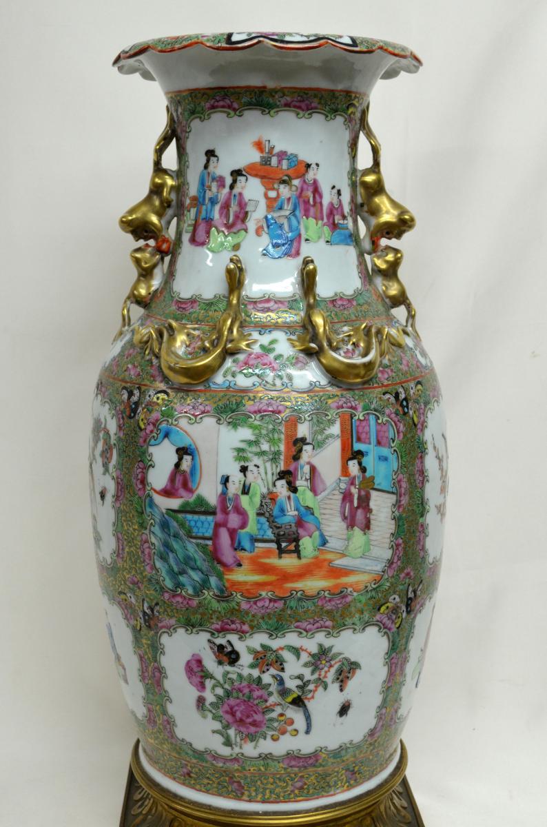 Large Porcelain China Vase Canton And Bronze XIXth 52cm-photo-6