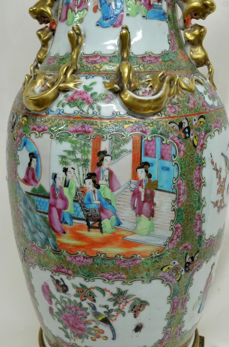 Large Porcelain China Vase Canton And Bronze XIXth 52cm-photo-7