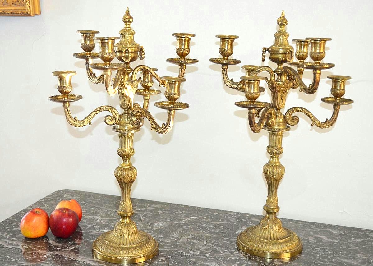 Pair Of Candelabra Candlesticks Louis XVI Style-photo-2
