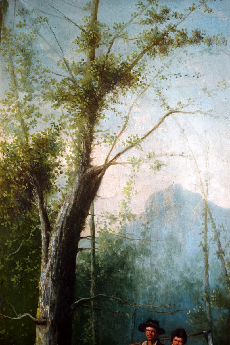 Grande peinture italienne XIXè Couple en forêt -photo-1