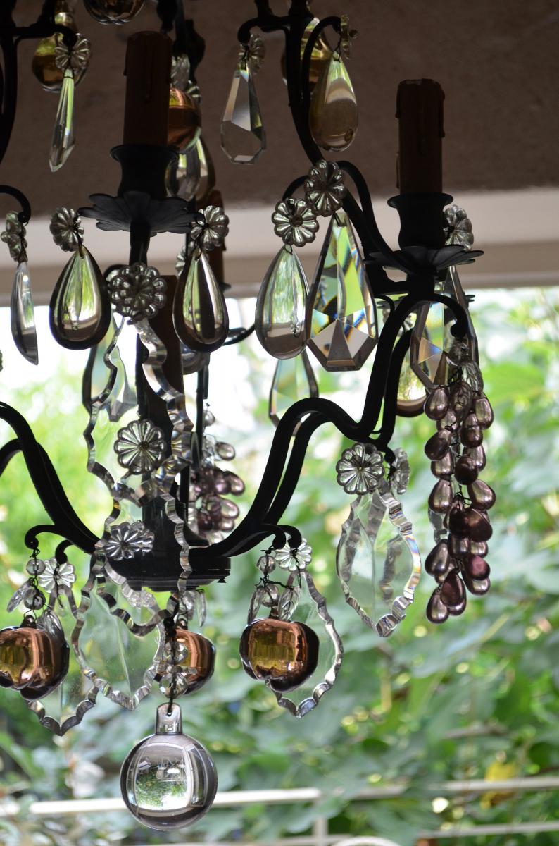 Chandelier Cage With Fruits In Crystal And Bronze XIXth-photo-4