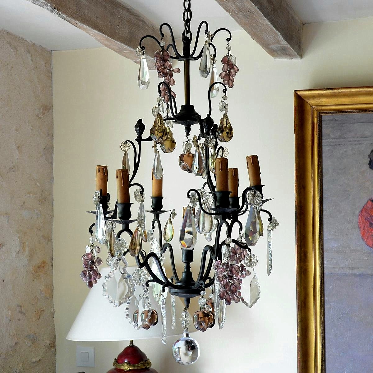 Chandelier Cage With Fruits In Crystal And Bronze XIXth-photo-2