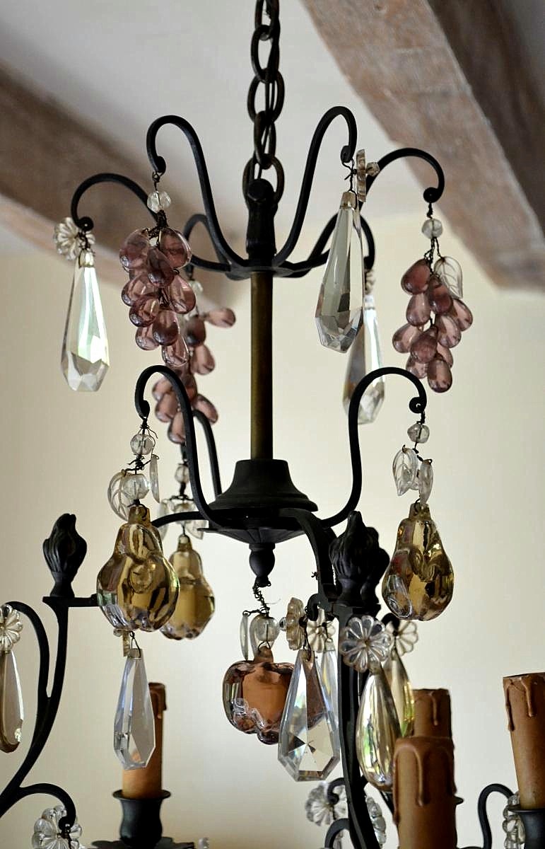 Chandelier Cage With Fruits In Crystal And Bronze XIXth-photo-3