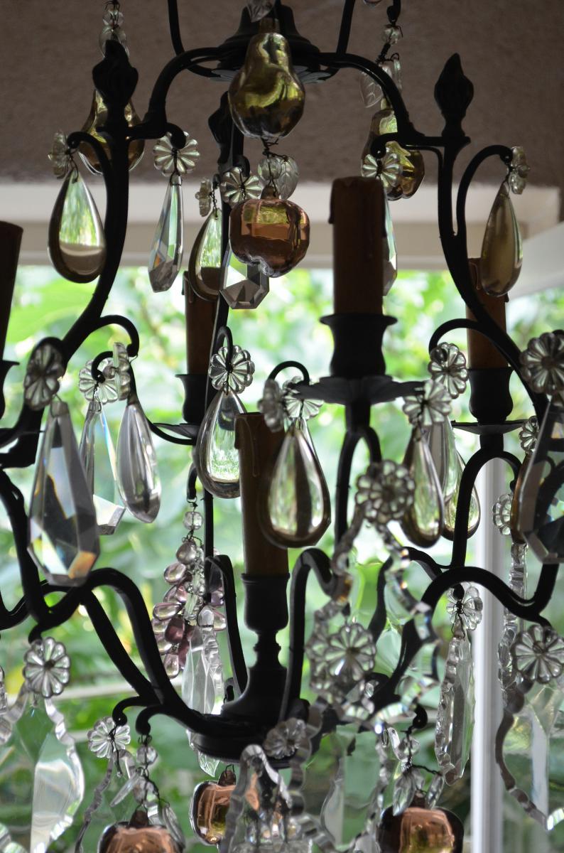 Chandelier Cage With Fruits In Crystal And Bronze XIXth-photo-6