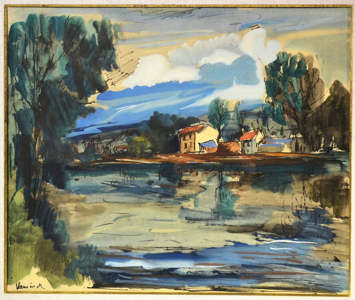 M. De Vlaminck Lithographie Originale Bords de l'Oise-photo-2