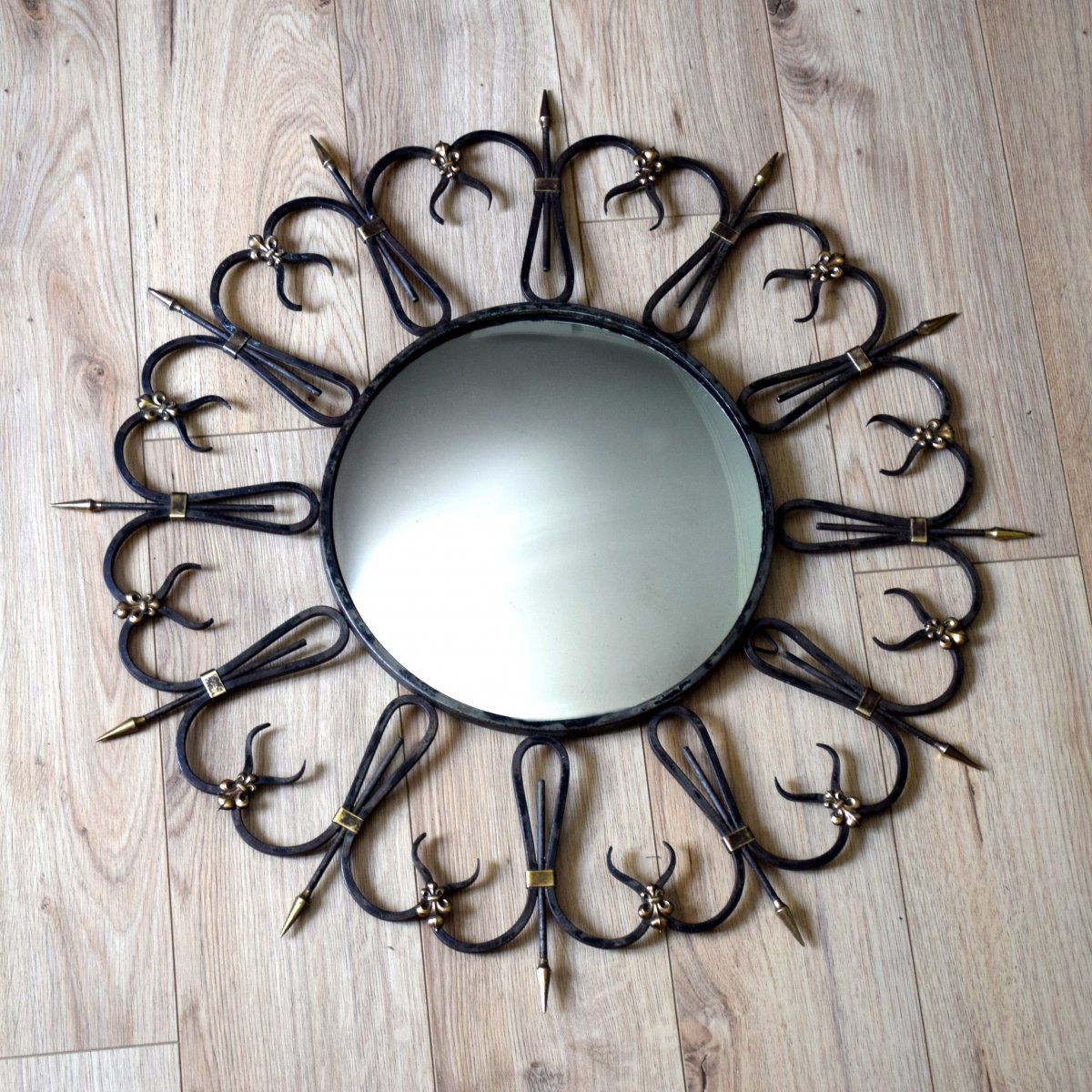 Witch Mirror In Wrought Iron And Bronze Years 50-photo-3