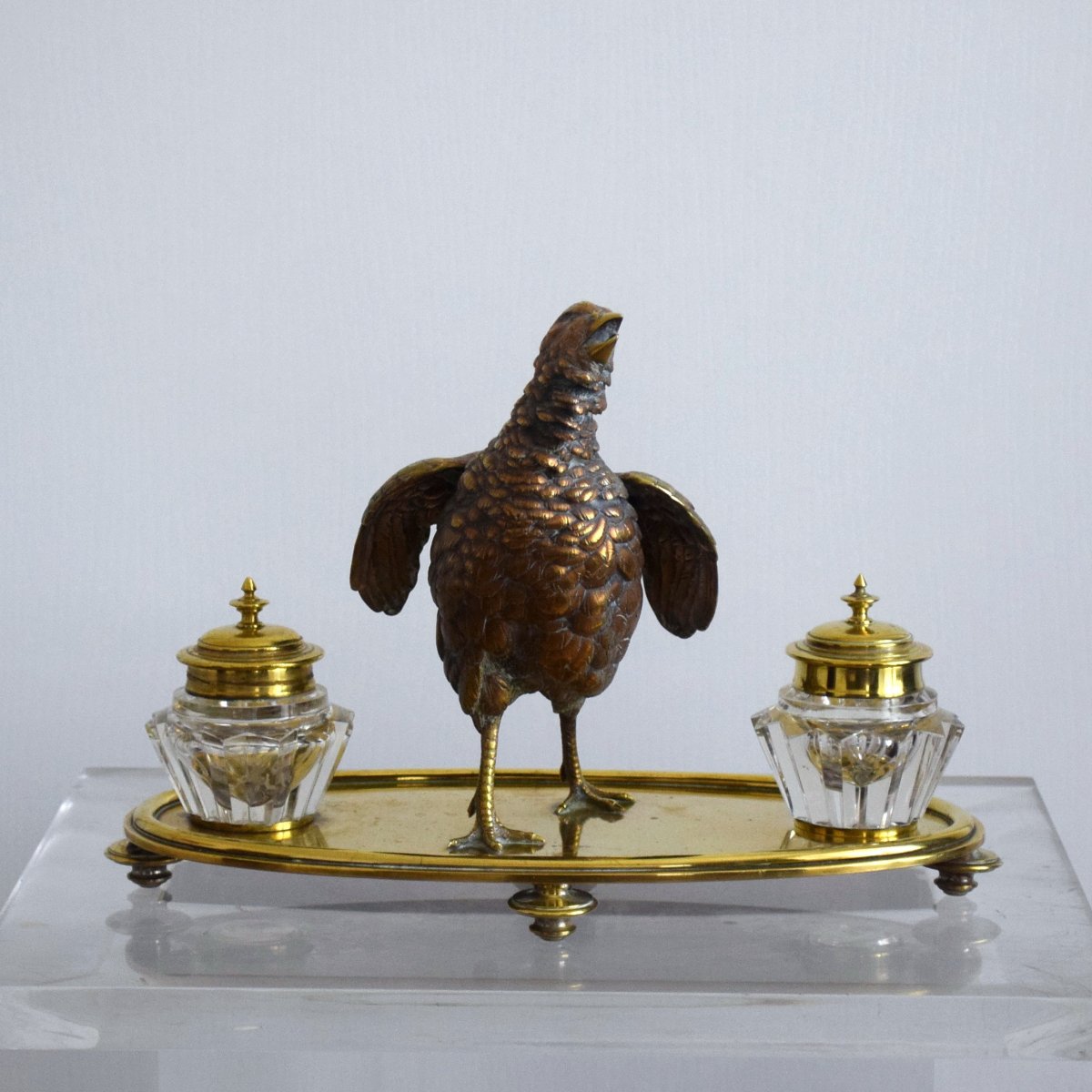 Inkwell With Partridge In Bronze Bronze And Brass Nineteenth-photo-3