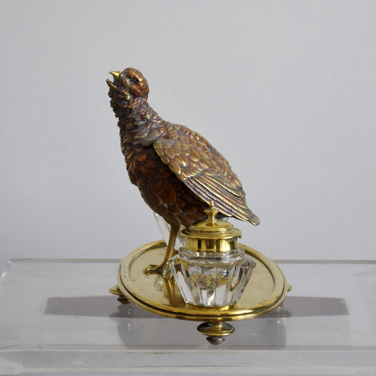 Inkwell With Partridge In Bronze Bronze And Brass Nineteenth-photo-2