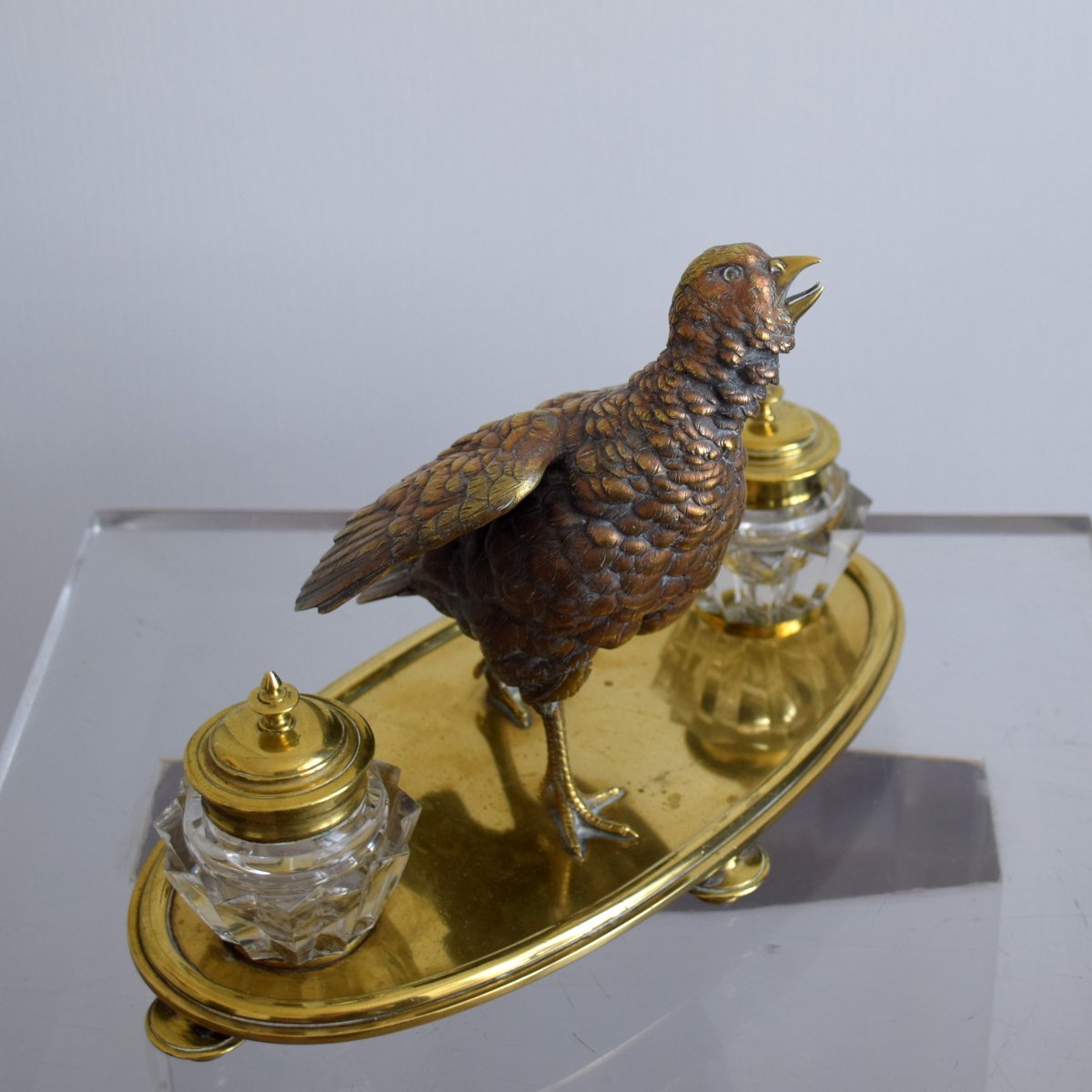 Inkwell With Partridge In Bronze Bronze And Brass Nineteenth-photo-3