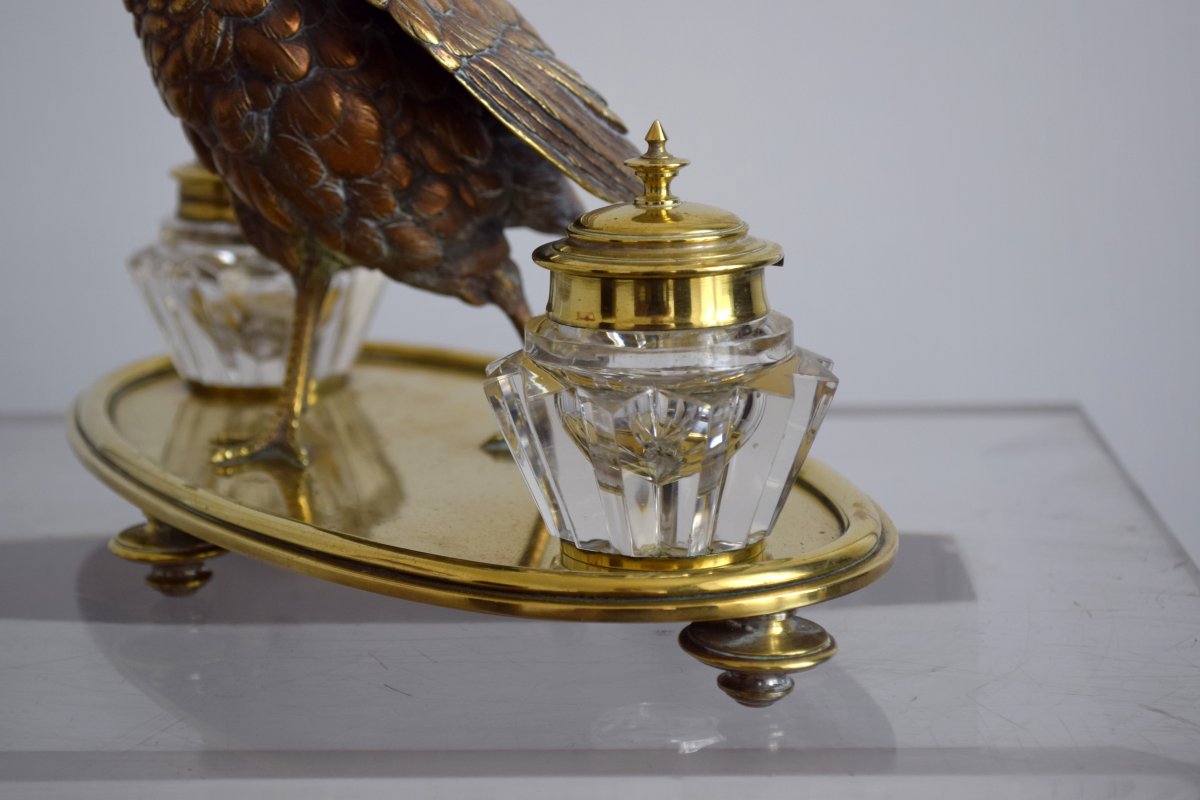 Inkwell With Partridge In Bronze Bronze And Brass Nineteenth-photo-6