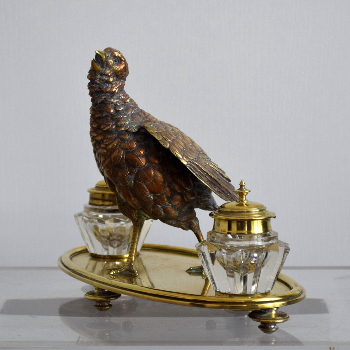 Inkwell With Partridge In Bronze Bronze And Brass Nineteenth-photo-7