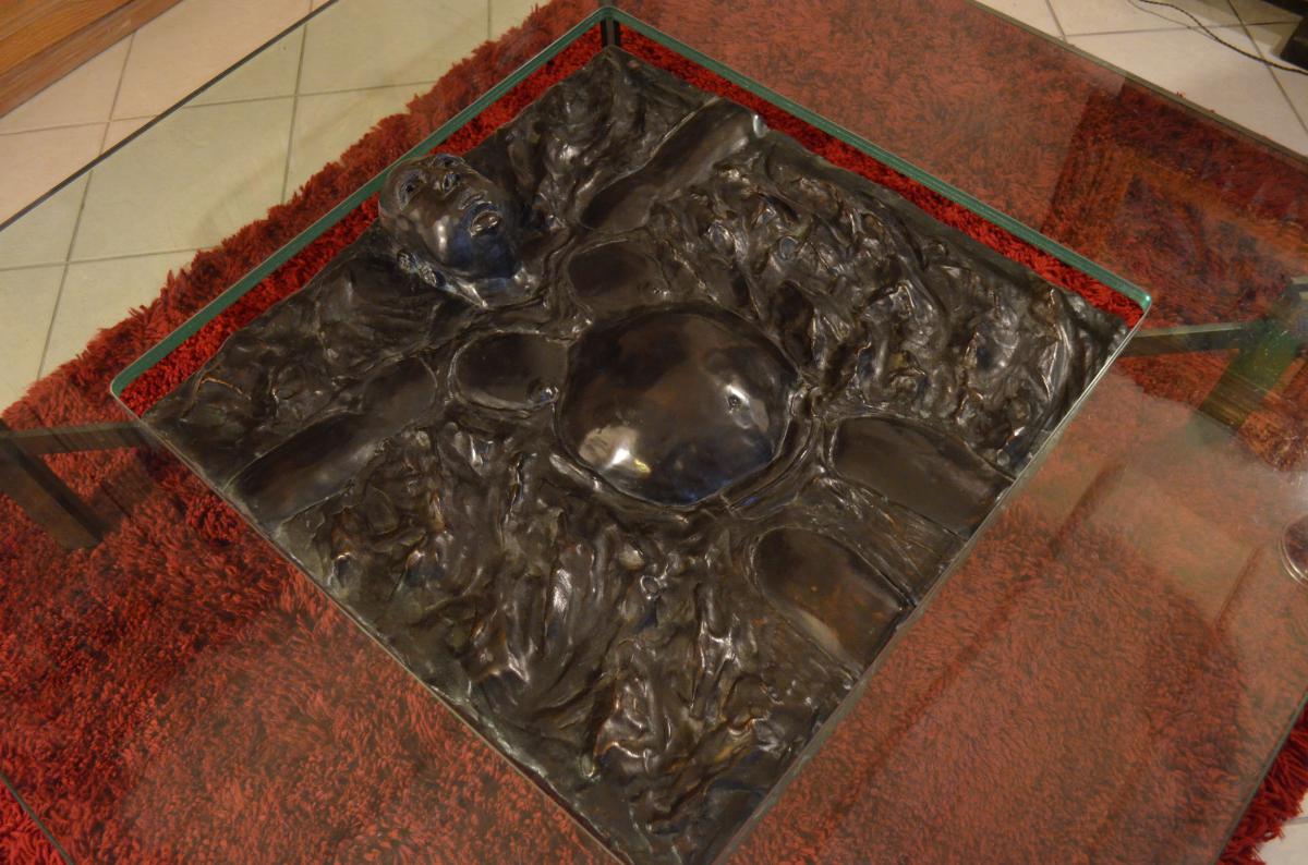 Table basse à importante sculpture bronze Thierry Blum -photo-3