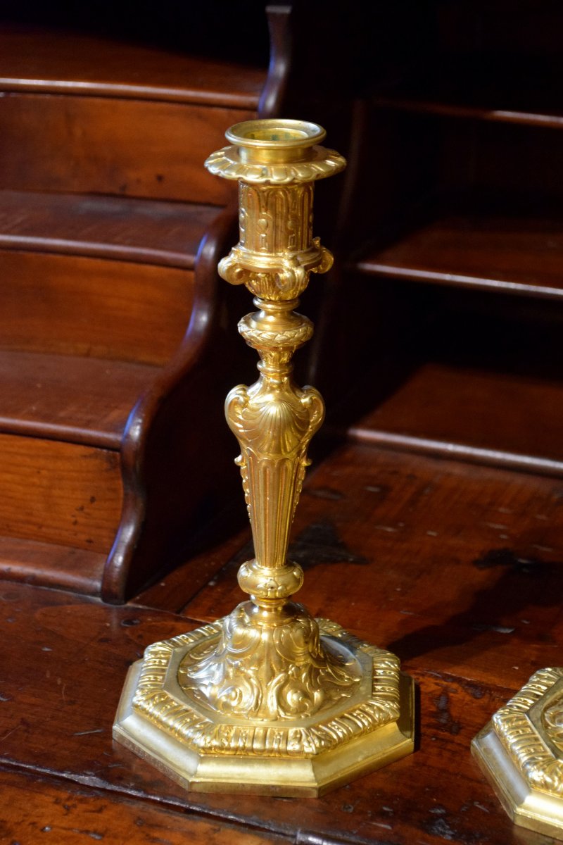 Paire de bougeoirs Ferdinand Barbedienne de style Régence-photo-1