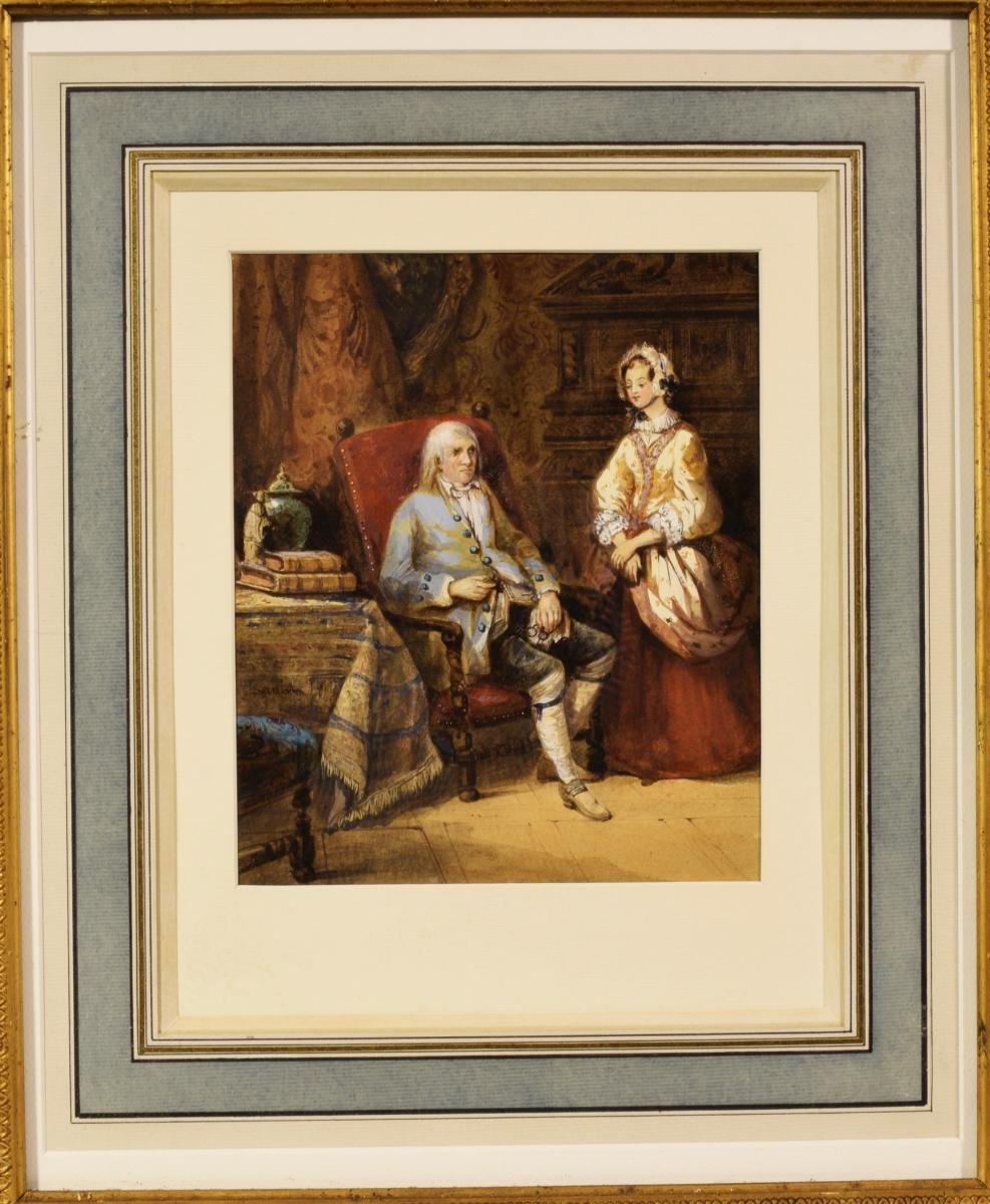 Watercolor By Joseph Paul Martin (1799-?) Interior Scene-photo-1