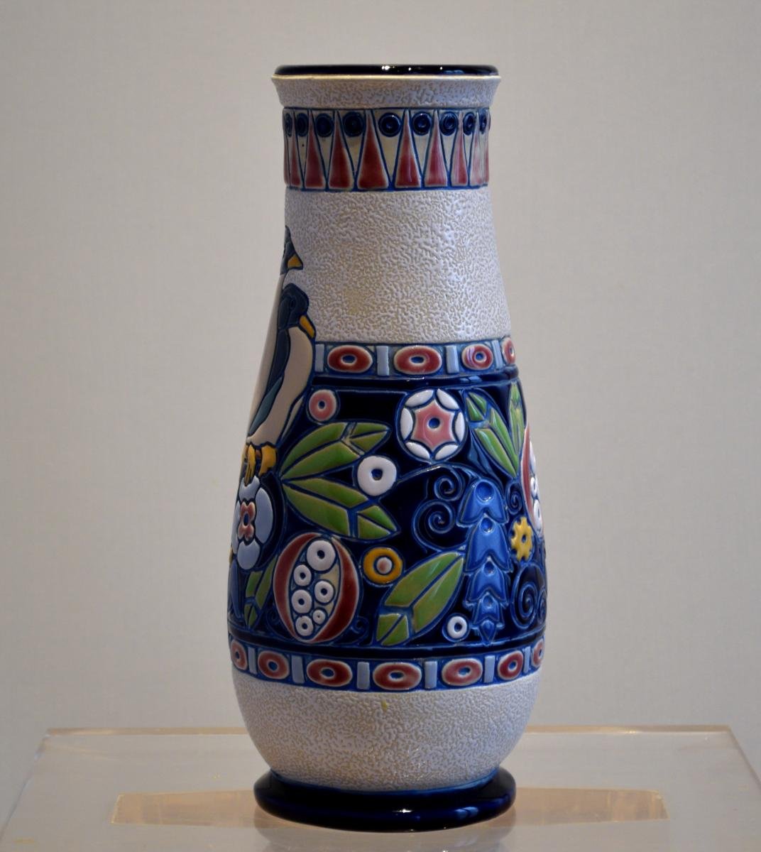 Vase Art D&eacute;co Amphora Czechoslovakia Tch&eacute;coslovaquie Fa&iuml;ence &eacute;maill&eacute;e-photo-3