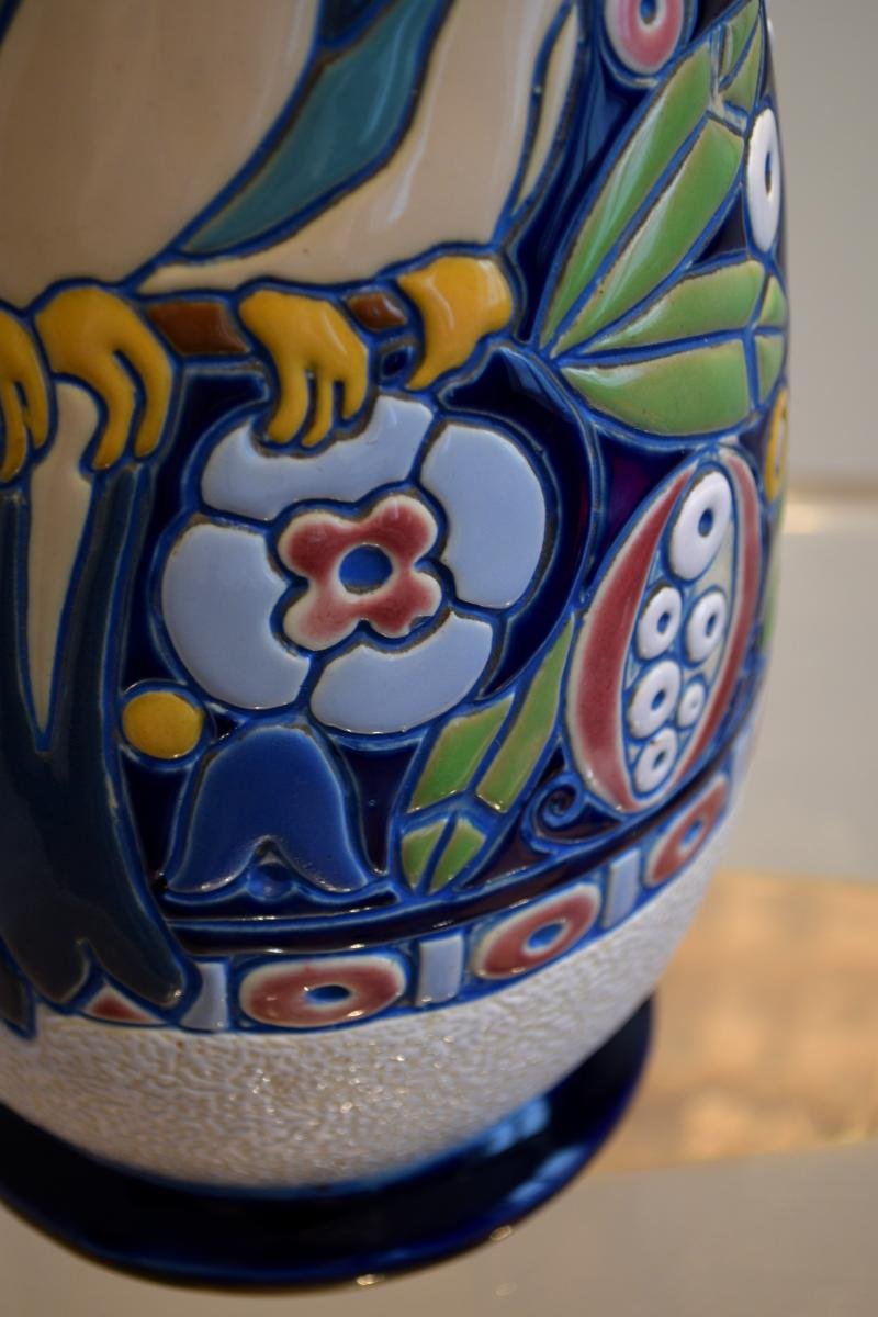 Vase Art D&eacute;co Amphora Czechoslovakia Tch&eacute;coslovaquie Fa&iuml;ence &eacute;maill&eacute;e-photo-8