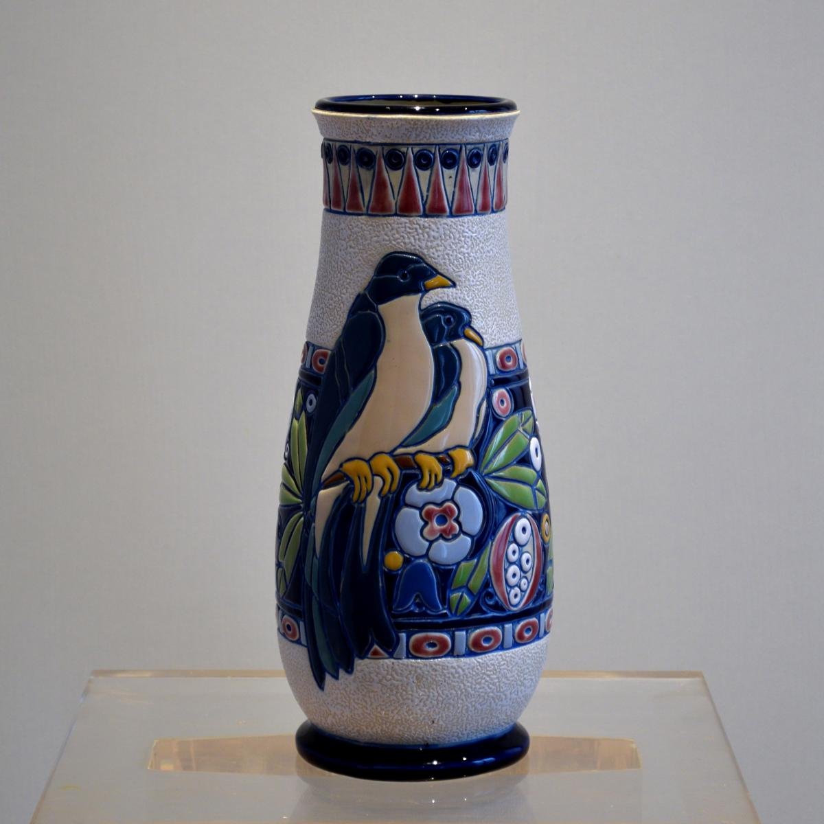 Vase Art D&eacute;co Amphora Czechoslovakia Tch&eacute;coslovaquie Fa&iuml;ence &eacute;maill&eacute;e