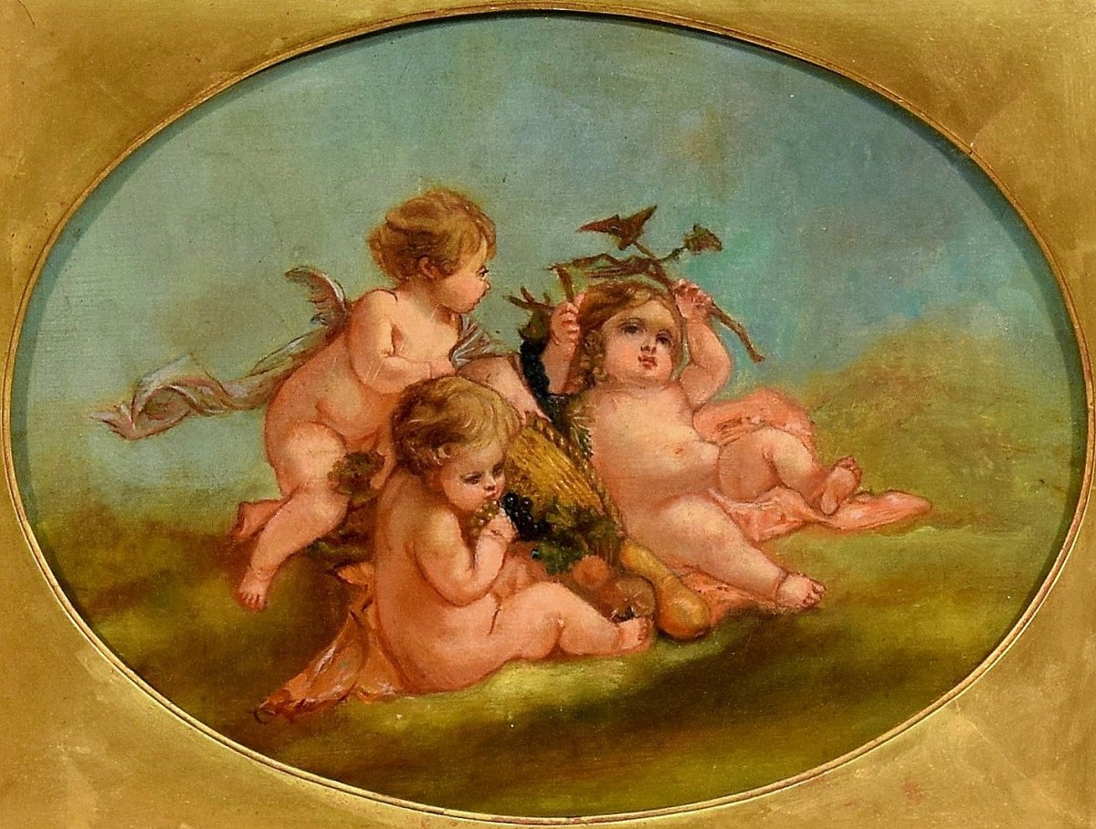 Bacchus enfant et angelots XIXème-photo-2