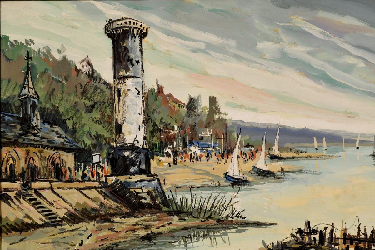 Honfleur The Old Lighthouse Lavoine Lp Robert Watercolor Gouache-photo-2