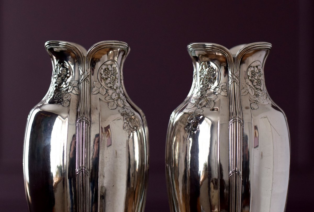 Pair Of Art Nouveau Vases Gallia Christofle Silver Metal-photo-2