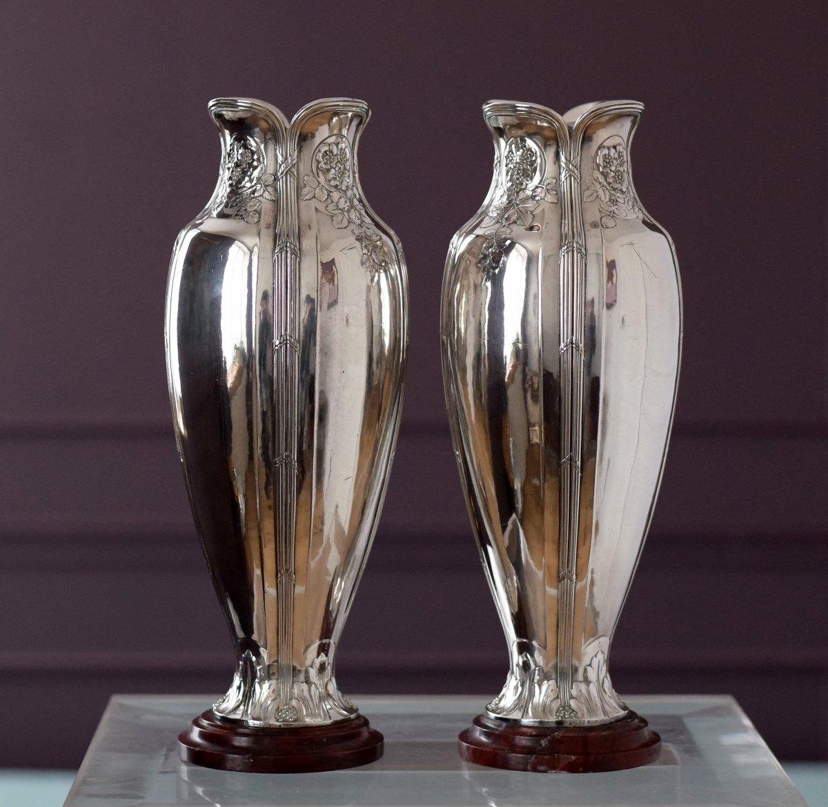 Paire de vases Art Nouveau Gallia Christofle Métal argenté-photo-1