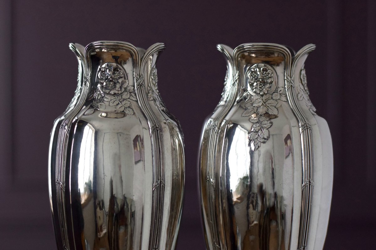 Pair Of Art Nouveau Vases Gallia Christofle Silver Metal-photo-3