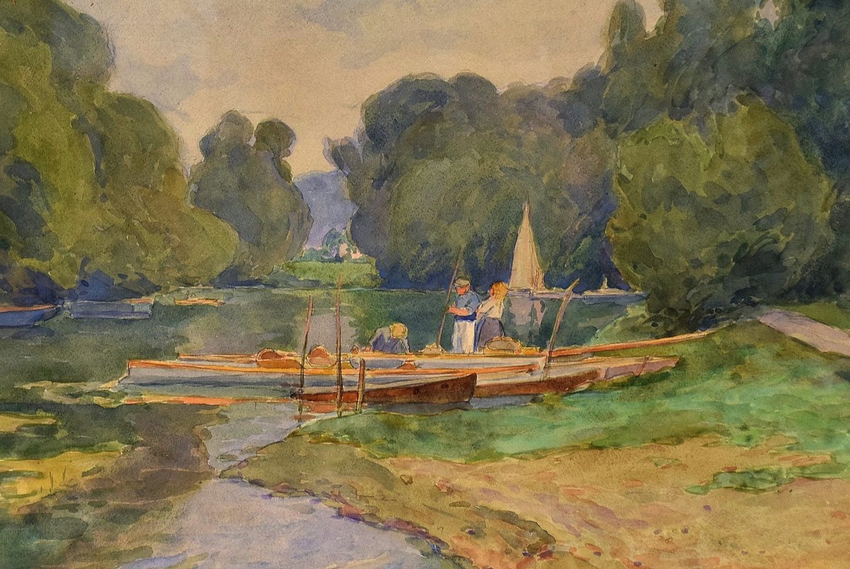 Au bord de l'Oise, Auvers-sur-Oise, par Achille Mohrien (1873-1945)-photo-4