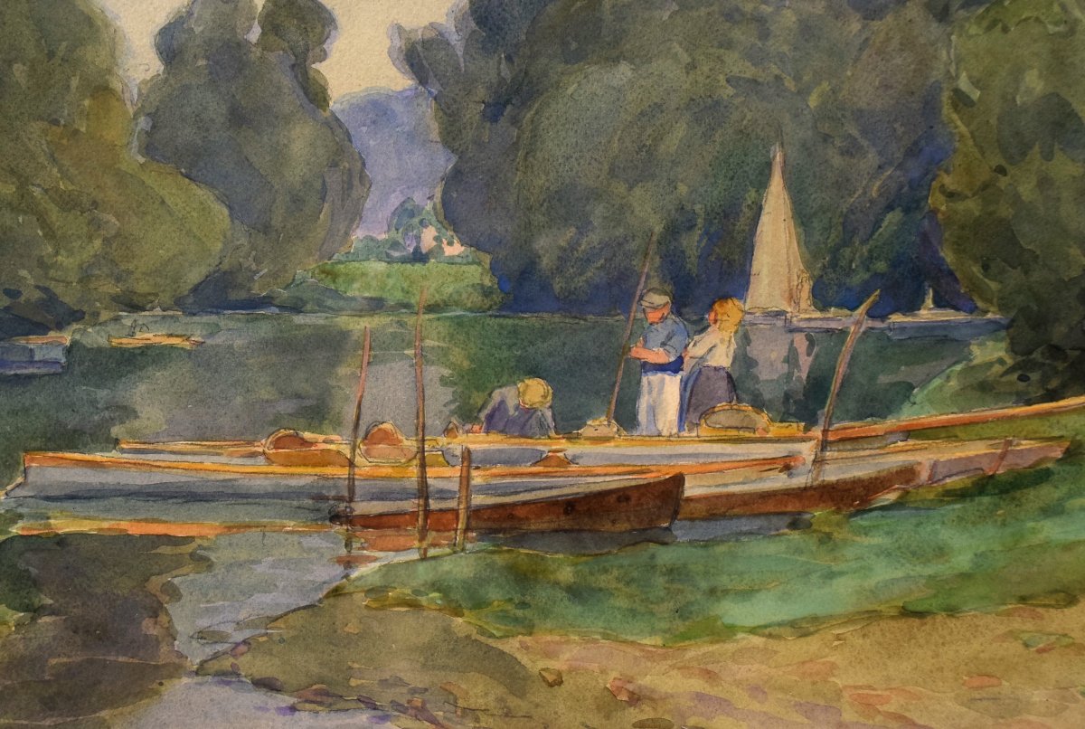 Au bord de l'Oise, Auvers-sur-Oise, par Achille Mohrien (1873-1945)-photo-1