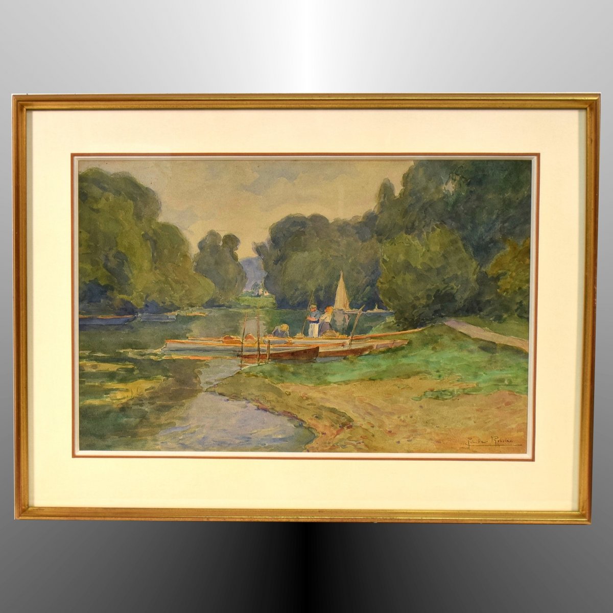 Au bord de l'Oise, Auvers-sur-Oise, par Achille Mohrien (1873-1945)