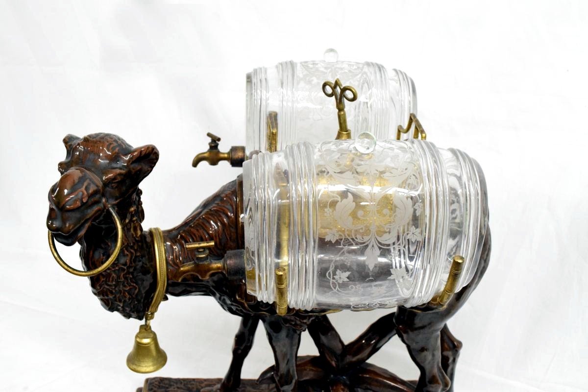 Zoomorphic Orientalist Liquor Cellar With A 19th Century Faience Camel-photo-5