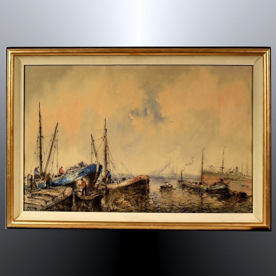 Willem Bos Aquarelle Bateaux de Pêche en Mer du Nord