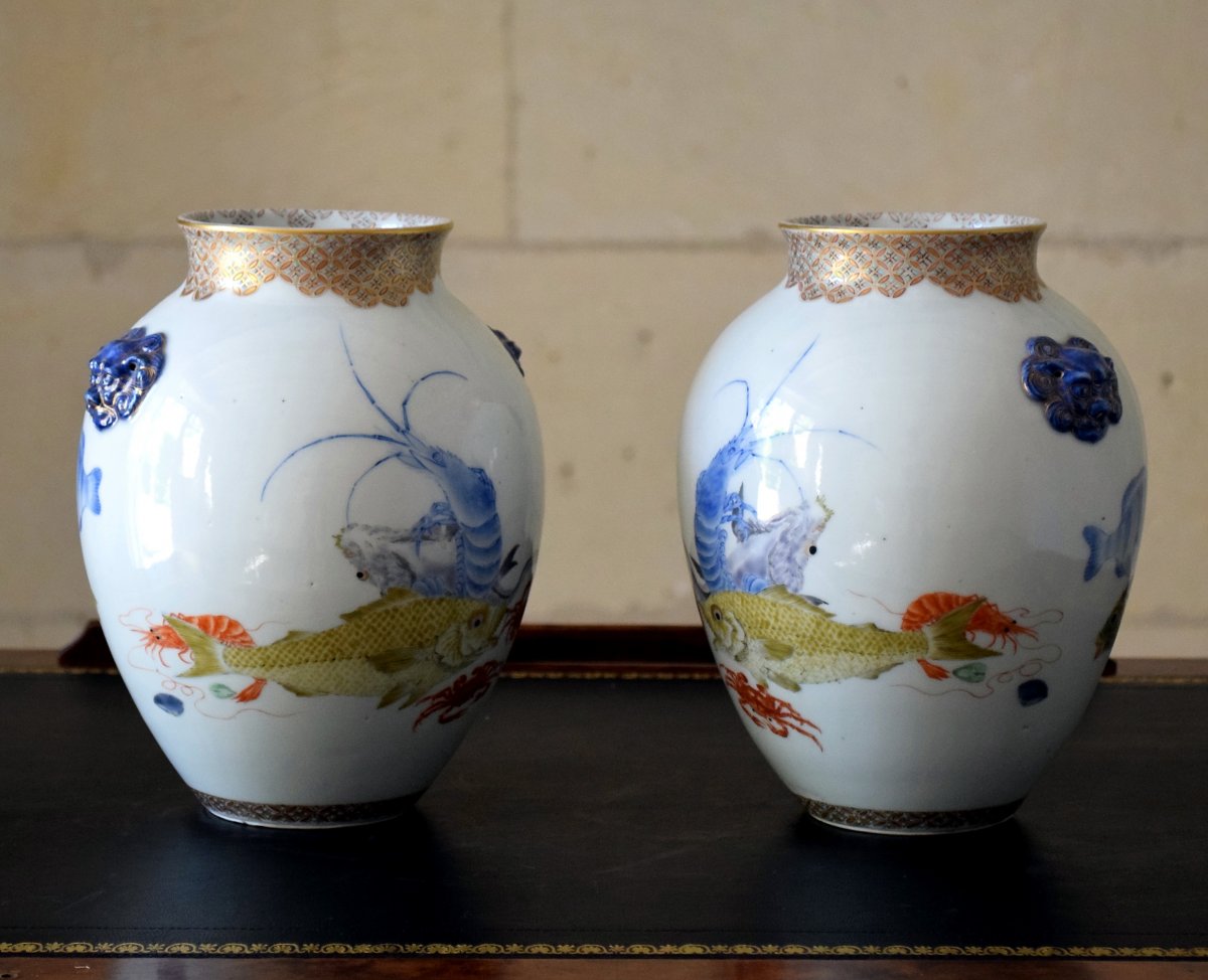 Pair Of Japanese Polychrome Porcelain Vases-photo-2