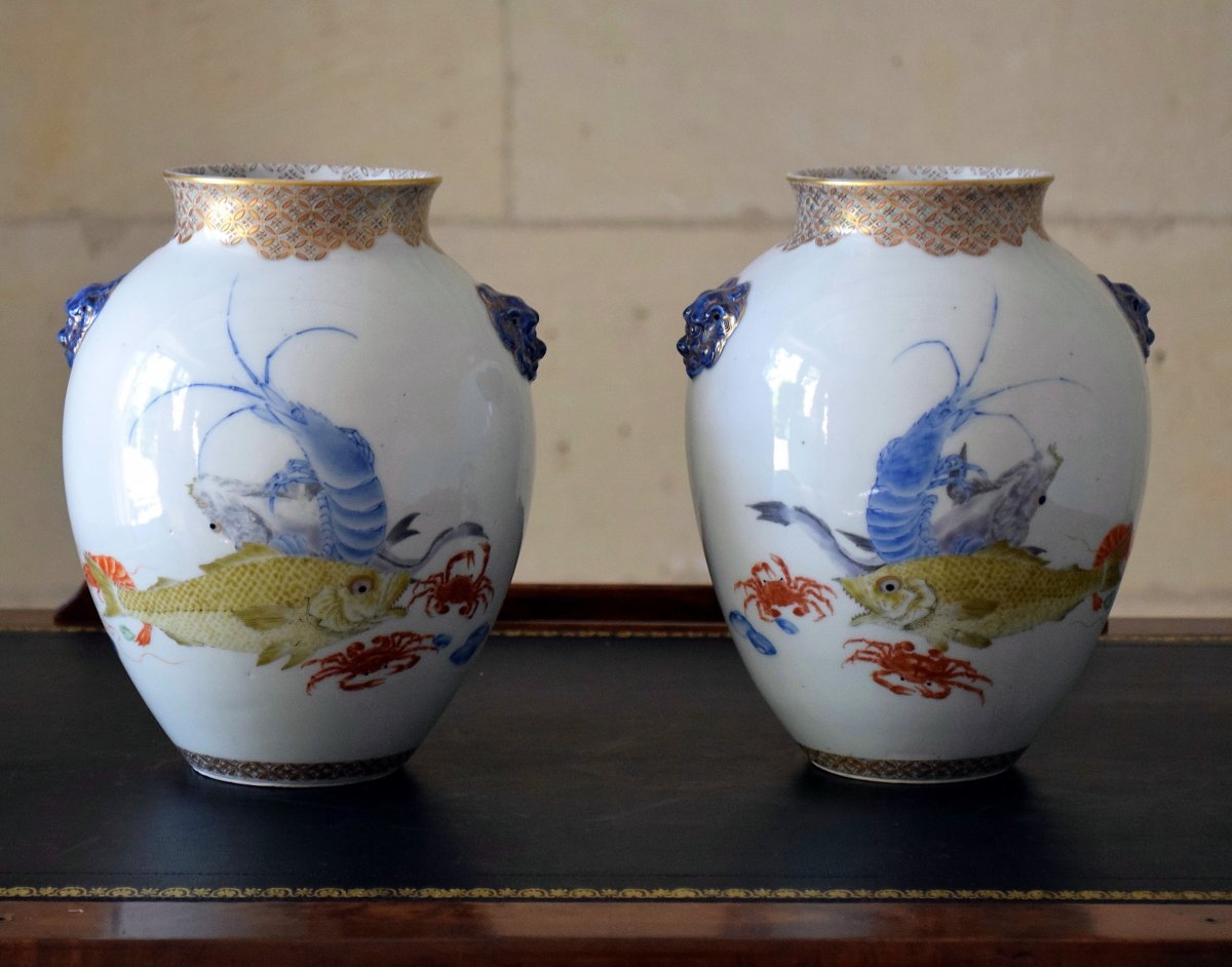 Pair Of Japanese Polychrome Porcelain Vases-photo-3