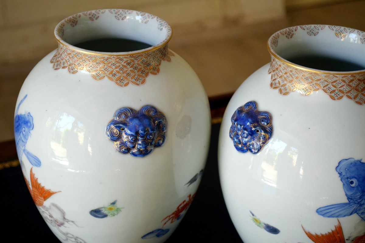 Paire de vases Japonais en porcelaine polychromée-photo-7