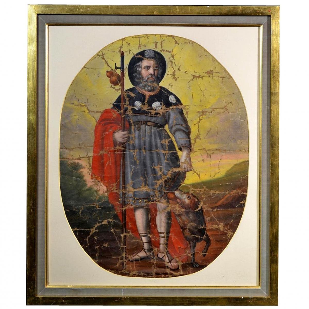 Oil On Canvas Pilgrim Saint-roch XVIIIè