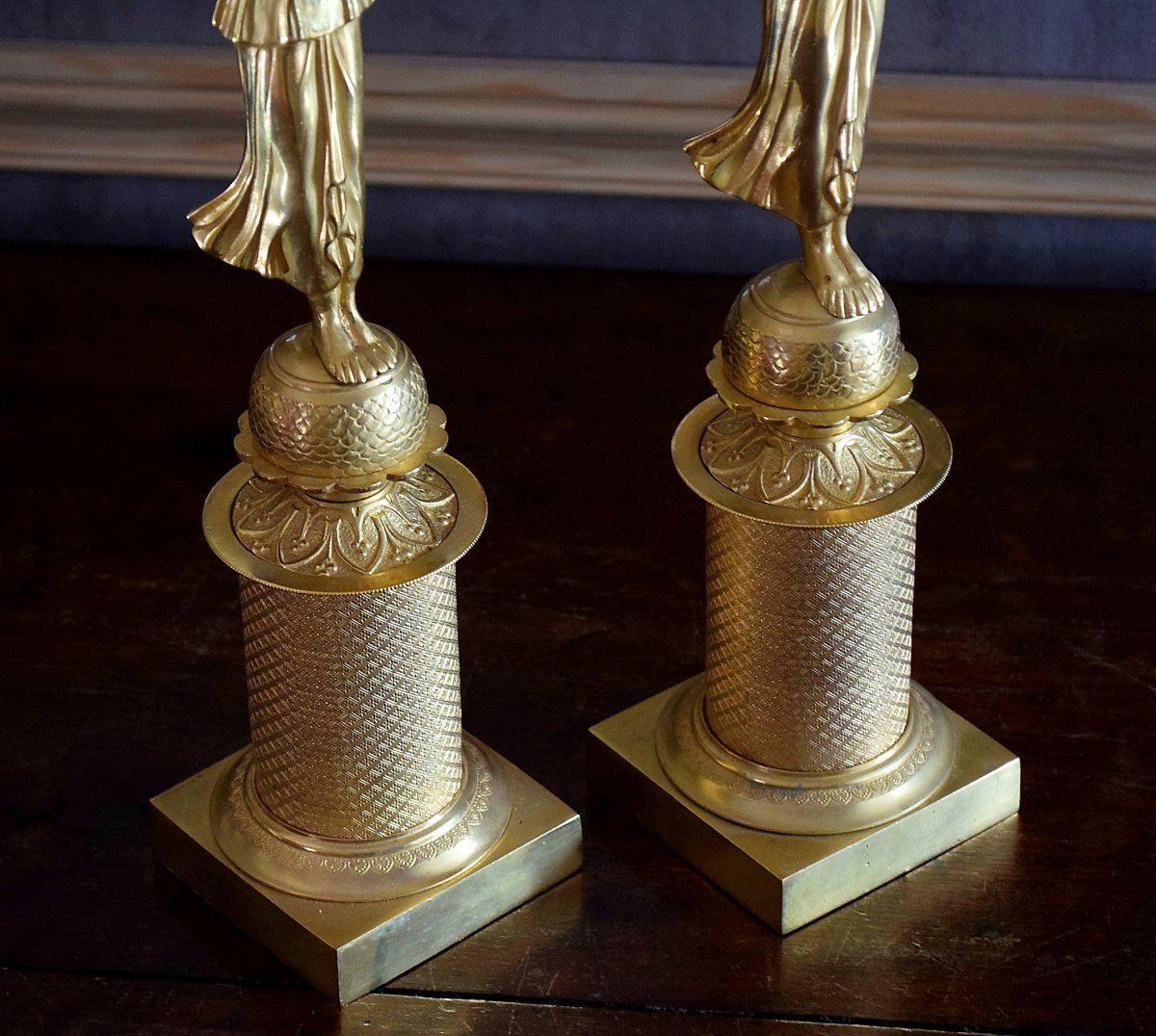 Pair Of Bronze Candelabra With Winged Victories Empire-photo-2