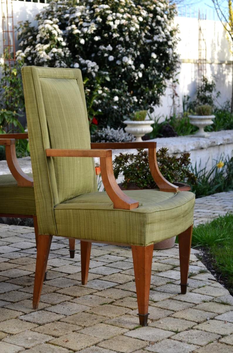 Three Circa 1950 Cherry Armchairs-photo-3