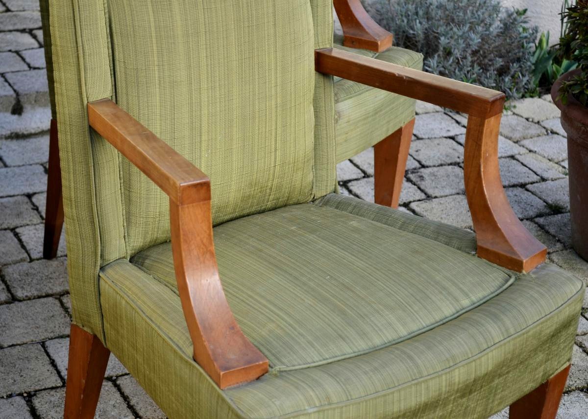 Three Circa 1950 Cherry Armchairs-photo-1