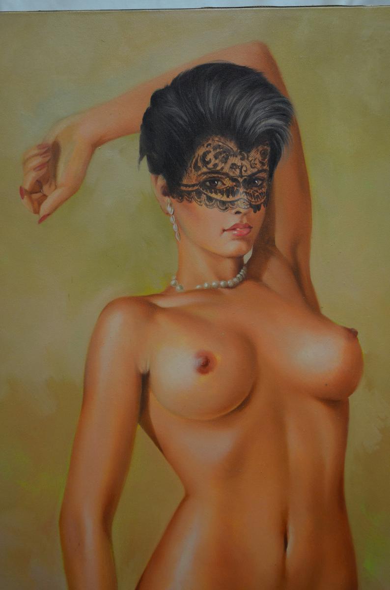 Oil On Canvas "pin Up" Naked Circa 1960-photo-3