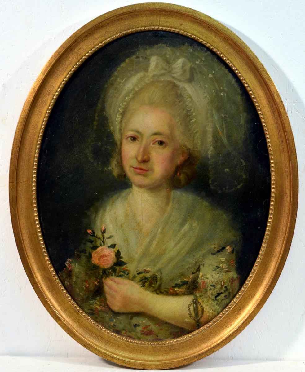Portrait Jeune Femme à La Rose XVIIIème-photo-2
