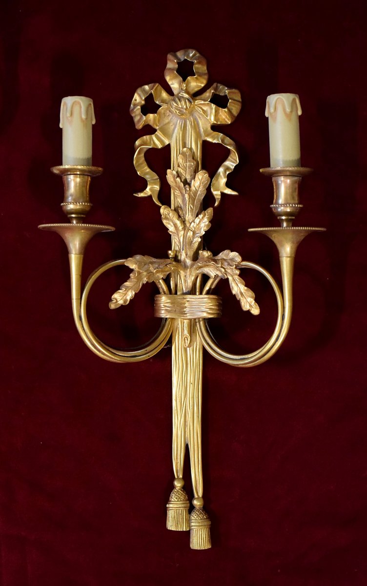Suite de 4 appliques en bronze de style Louis XVI-photo-3